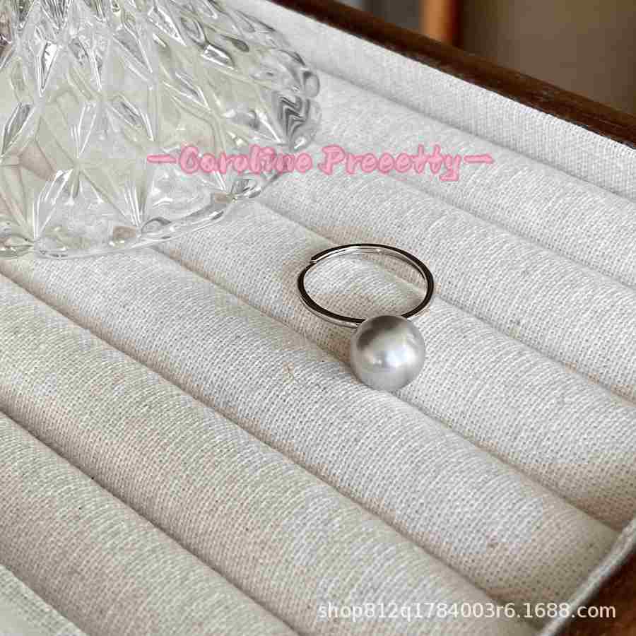Silver-gray and white version of the Shijia pearl ring S925 sterling silver InS-style open ring