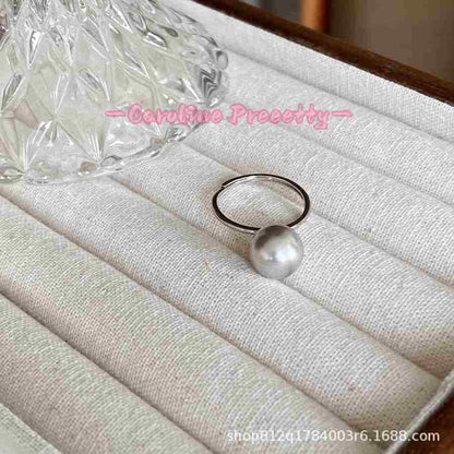 Silver-gray and white version of the Shijia pearl ring S925 sterling silver InS-style open ring