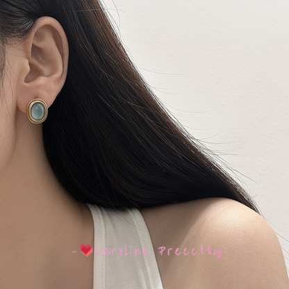 Cat's eye stone geometric trendy stud earrings