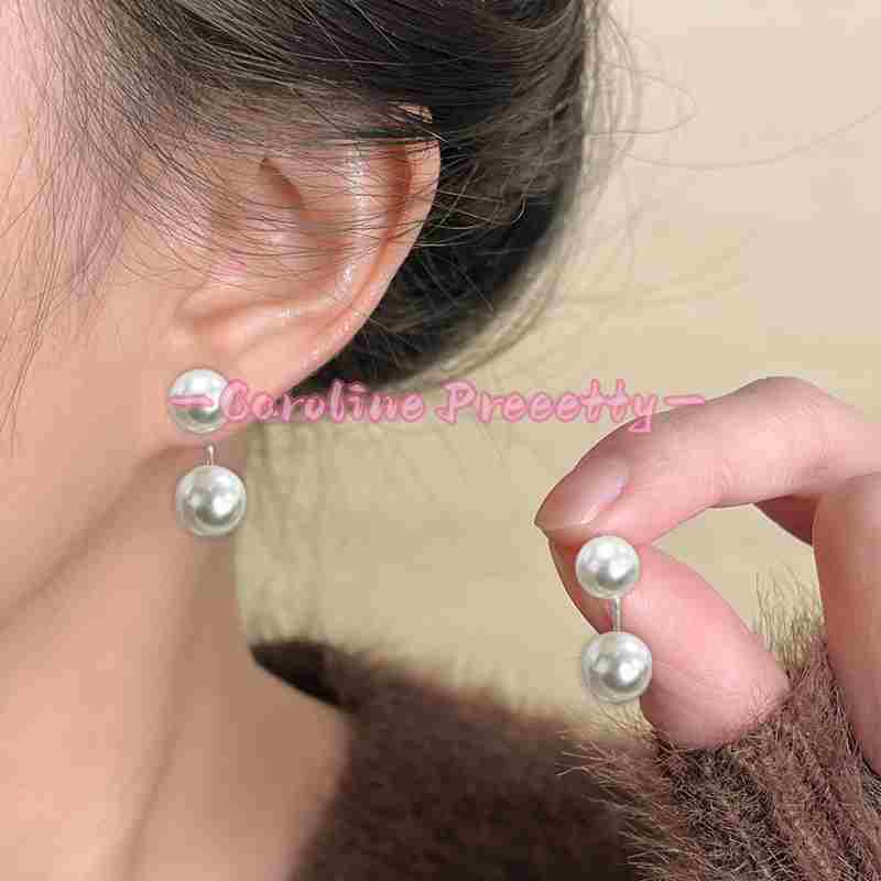 Double-layer stacked Shijia pearl rice bead necklace for women, 925 silver stud earrings, versatile and high-end beaded high-end collarbone chain