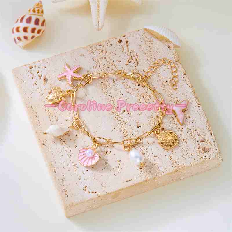 Summer beach starfish shell pearl pendant bracelet