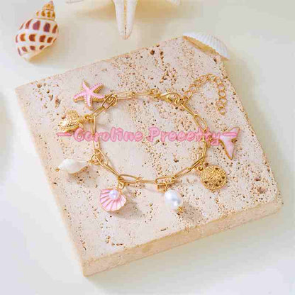 Summer beach starfish shell pearl pendant bracelet