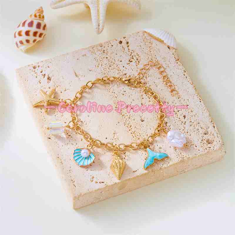 Summer beach starfish shell pearl pendant bracelet