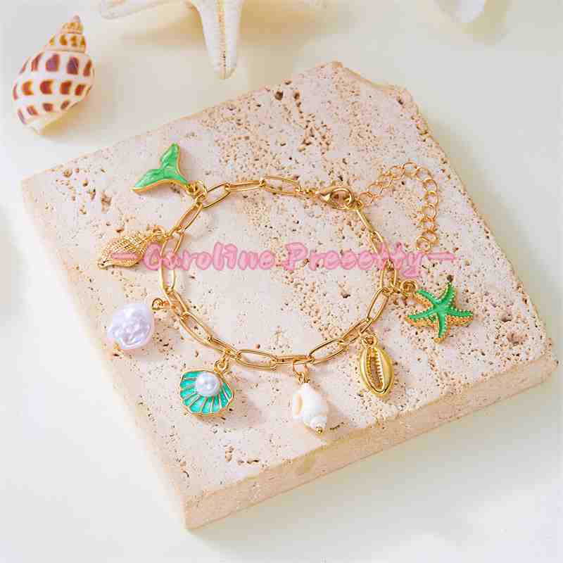 Summer beach starfish shell pearl pendant bracelet