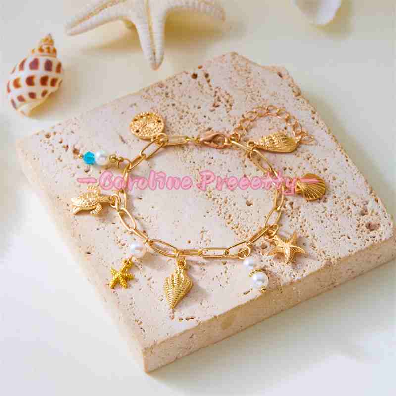 Summer beach starfish shell pearl pendant bracelet