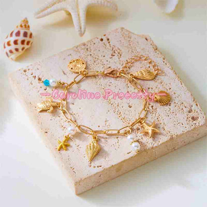 Summer beach starfish shell pearl pendant bracelet