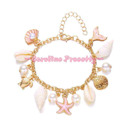 Summer beach starfish shell pearl pendant bracelet