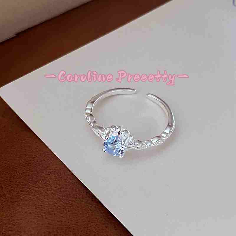 S925 Pure Silver Blue Zircon Flower Necklace  & Ring Set