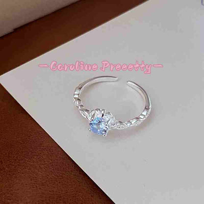 S925 Pure Silver Blue Zircon Flower Necklace  & Ring Set