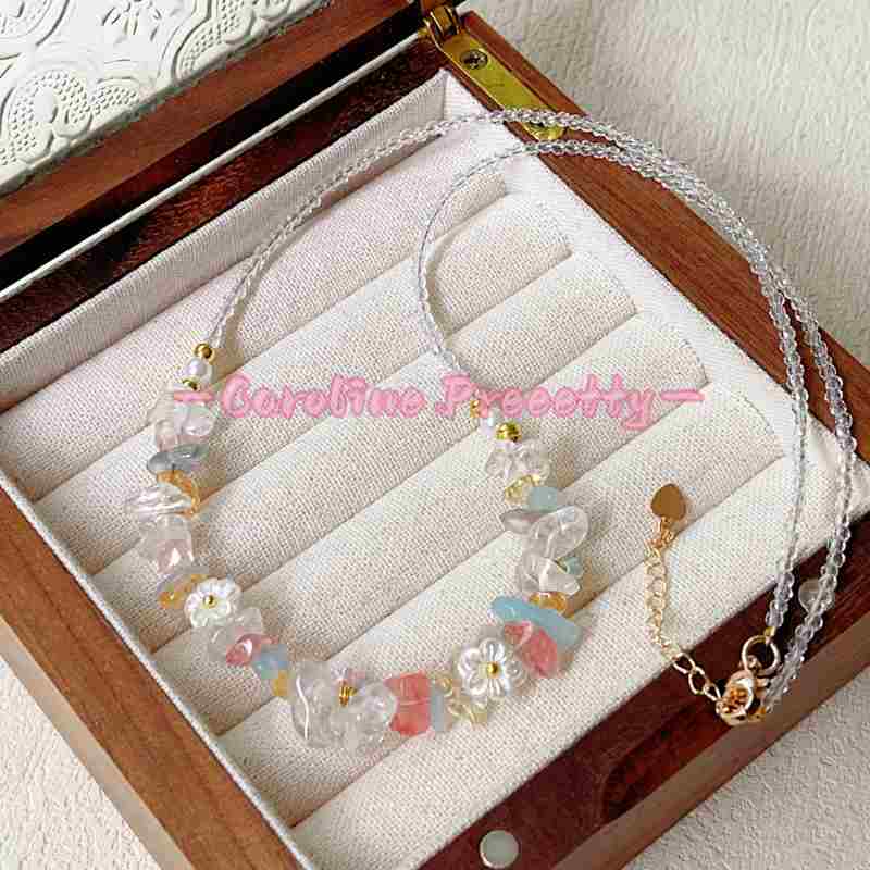 Natural crystal spring and summer sweet charm, dopamine colorful beaded necklace