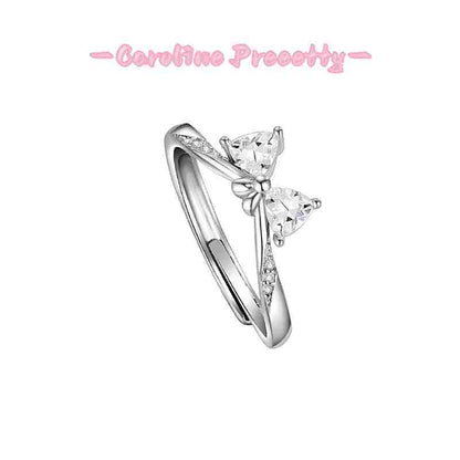 S925 sterling silver ring with a heart-shaped bow