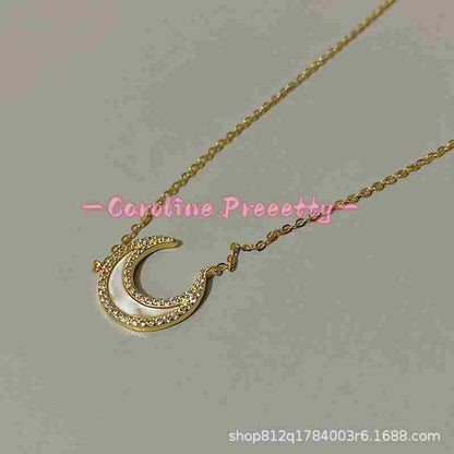 A bright Moon French light luxury deep-sea natural white mother-of-pearl 925 silver Moon necklace